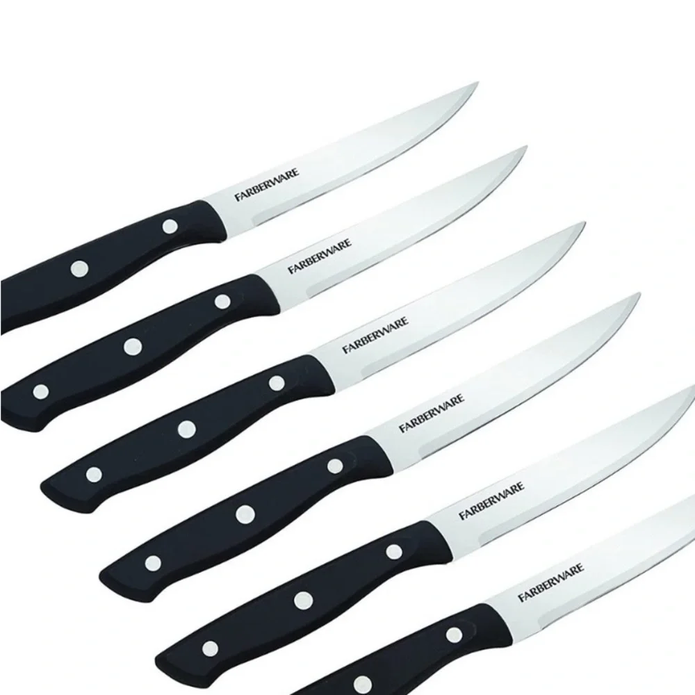 NEW Faberware 6-Piece Serrated Steak Knives Set & 3 Teflon Safe Utensil Bundle